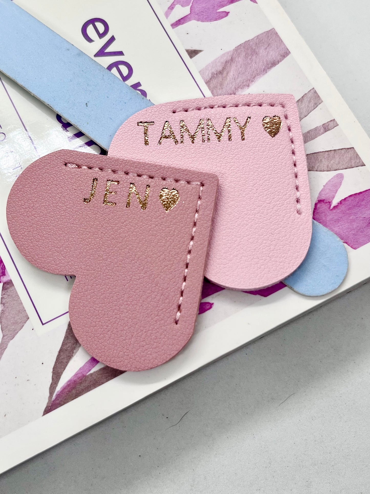 Personalised Vegan Leather Heart Bookmark Rose Gold Foil