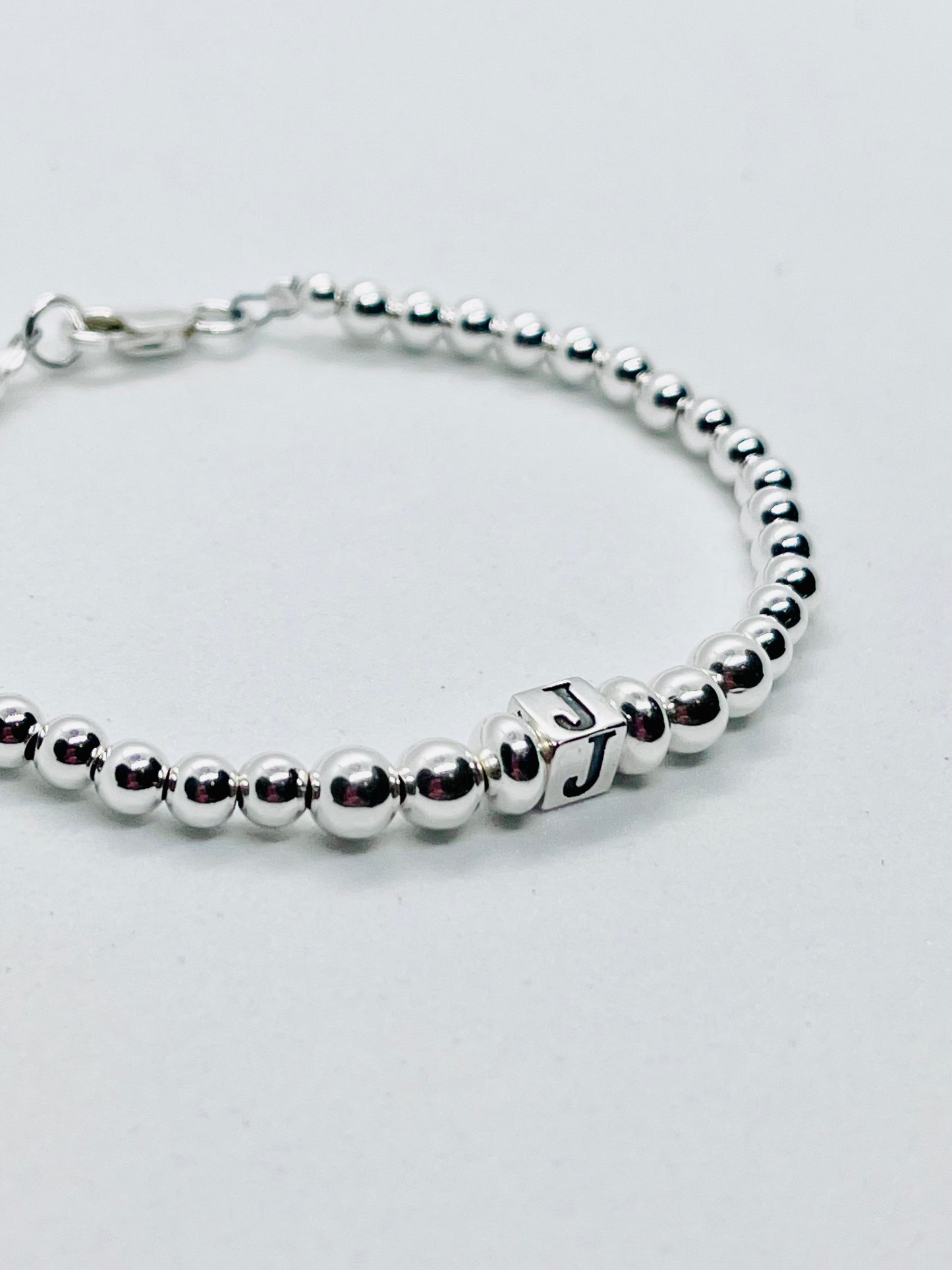 925 sterling silver personalised 'Cube' letter bead bracelet