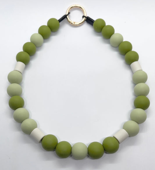 Green mix EM natural ceramic matte beaded dog collar necklace