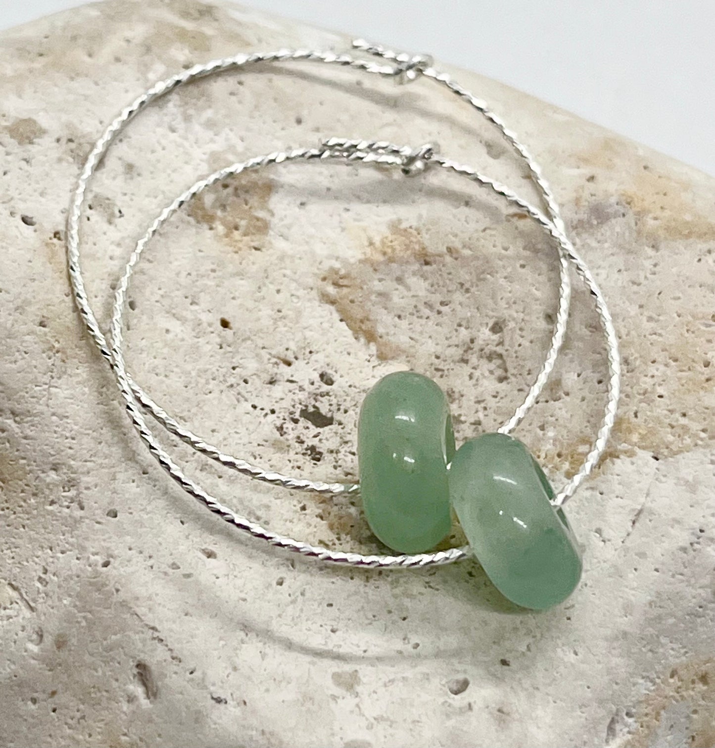 'Aventurine Energy' 925 Sterling Silver Green Aventurine Donut Sparkle or Plain Fine Wire Ear Hoop Earrings