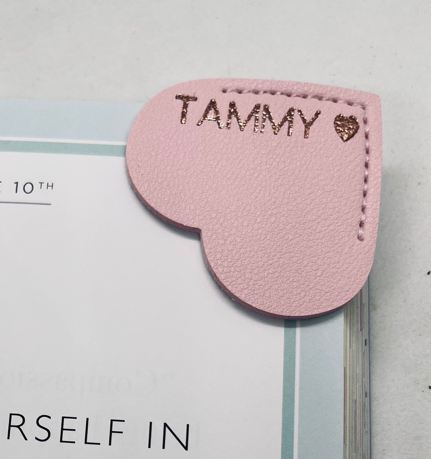 Personalised Vegan Leather Heart Bookmark Rose Gold Foil