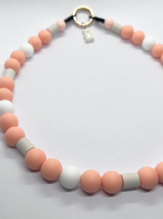 Peach pawfect EM pet natural ceramic beaded dog collar necklace
