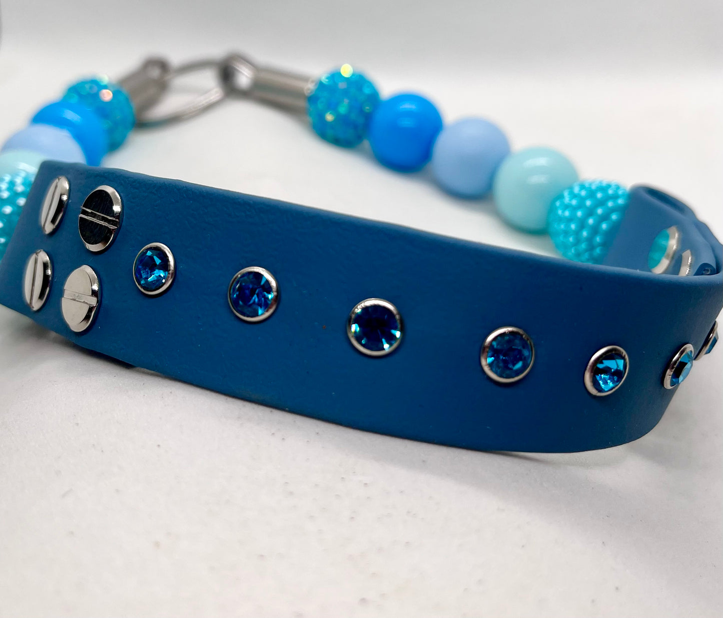 'Luxe Chill' Blue Beaded & BioThane® Diamante Dog Collar