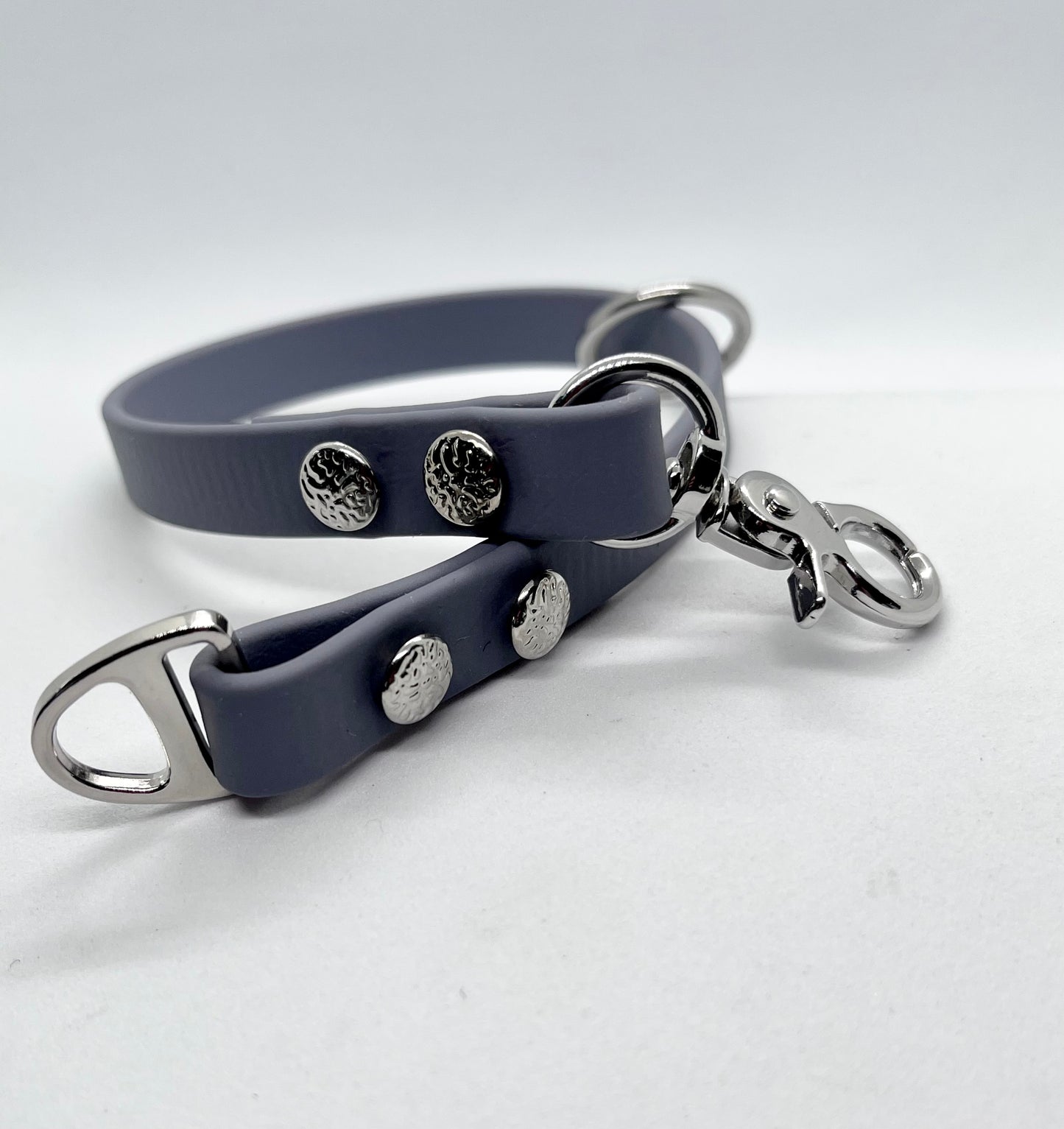 ‘Just Saying’ plain BioThane® 13mm clip collar, textured steel studs stainless steel hardware