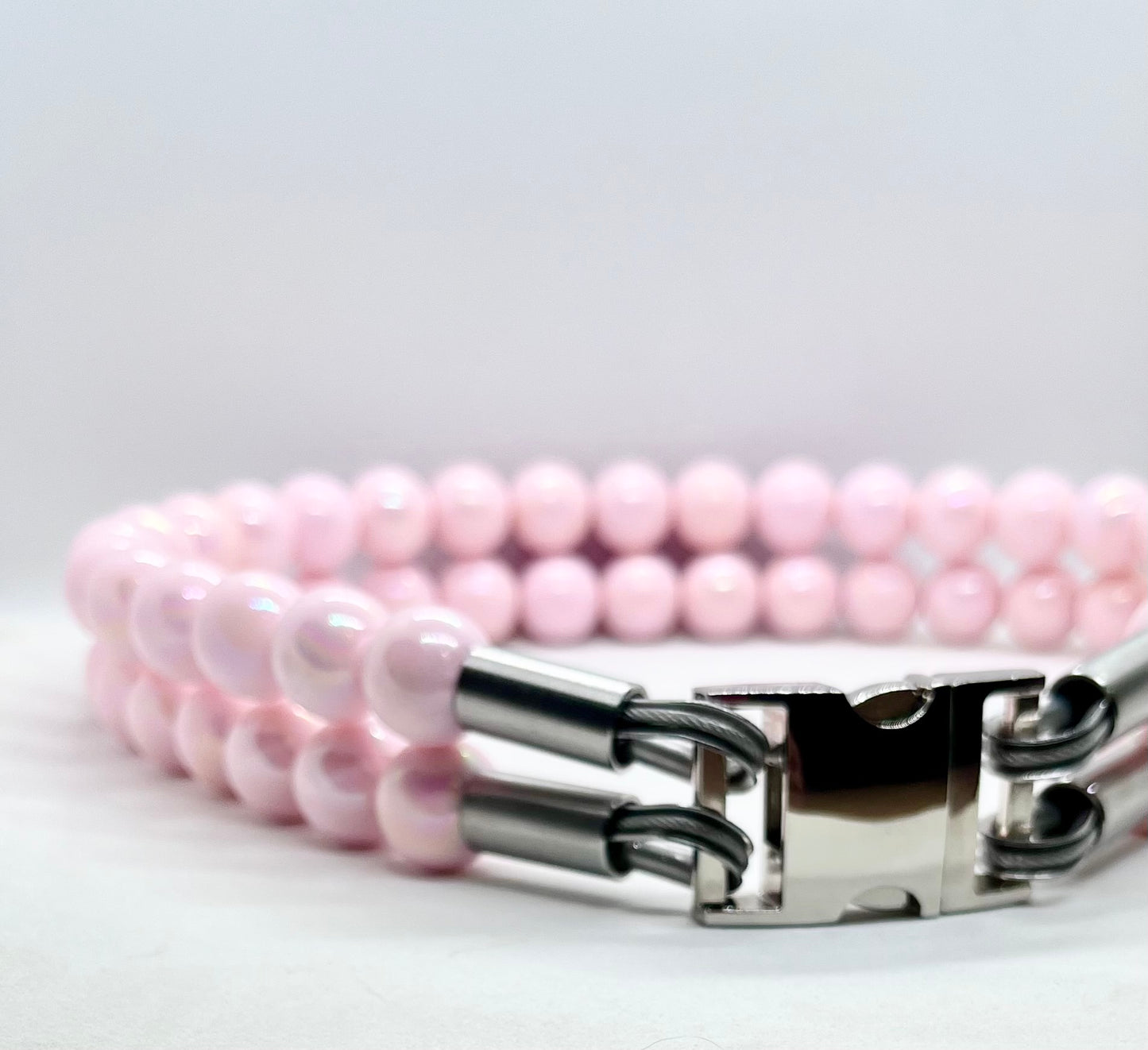 Extra AF Pink Beaded Stainless Steel Dog Collar Luxury Collection 25mm