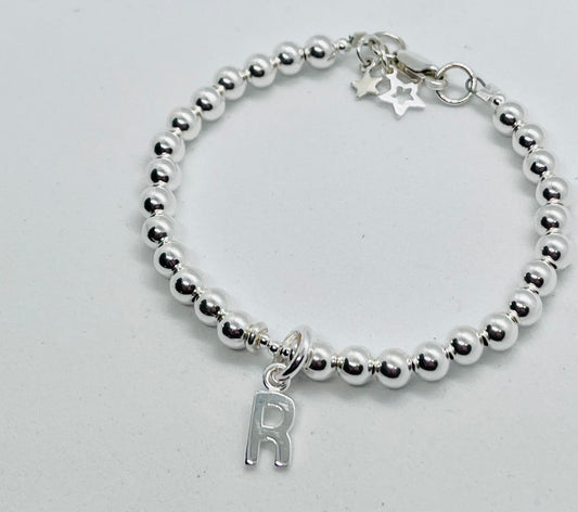 925 sterling silver 'Chunky Ball' bead charm bracelet with letter charm