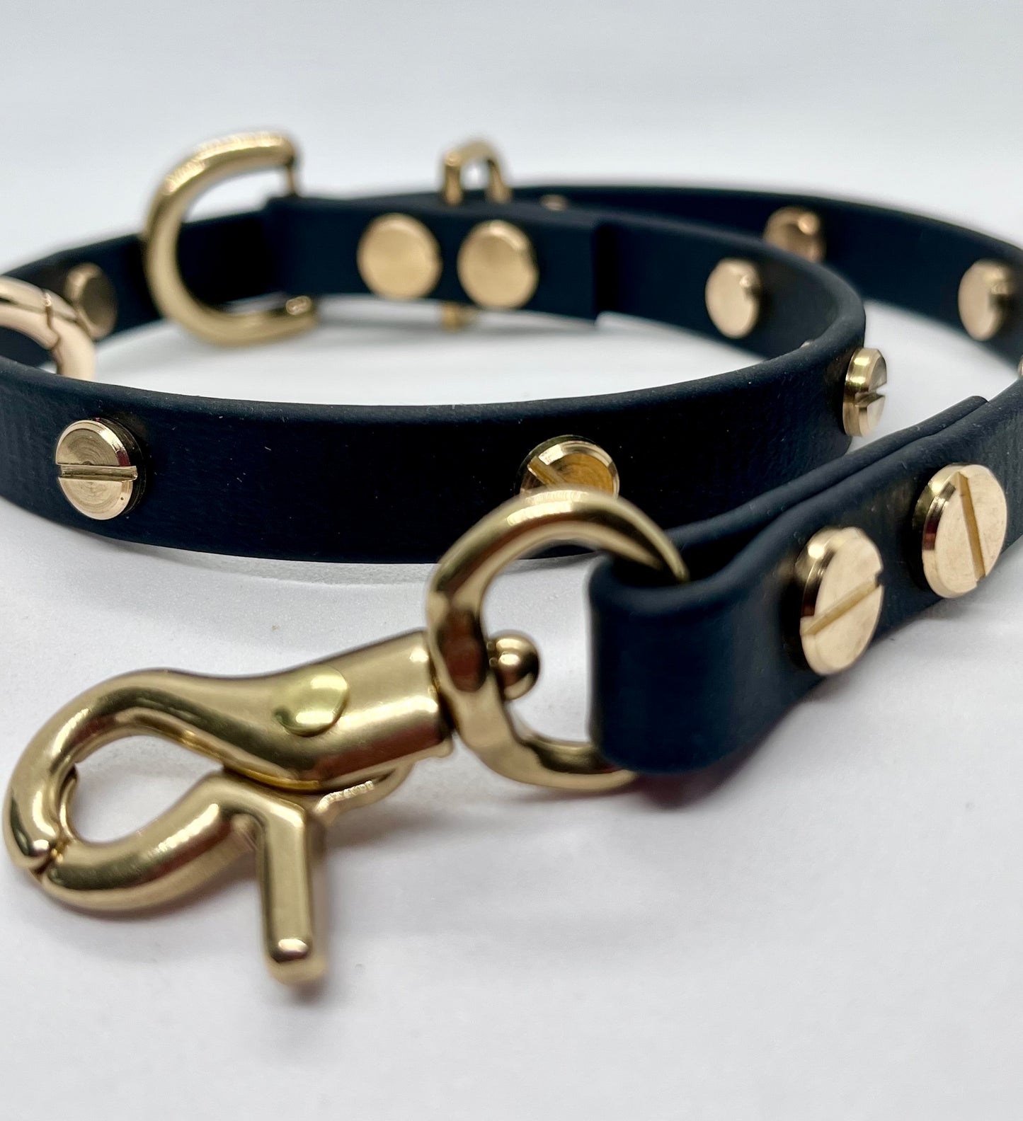 ‘Coffee Bean’ BLACK BioThane® 13mm collar & lead accessories solid brass hardware