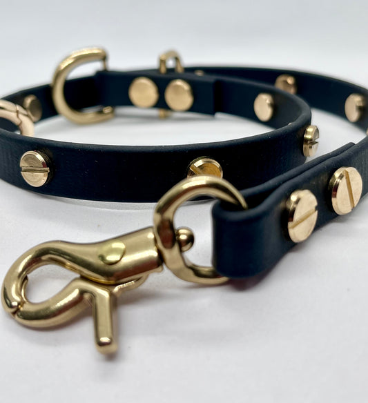 ‘Coffee Bean’ BLACK BioThane® 13mm collar & lead accessories solid brass hardware
