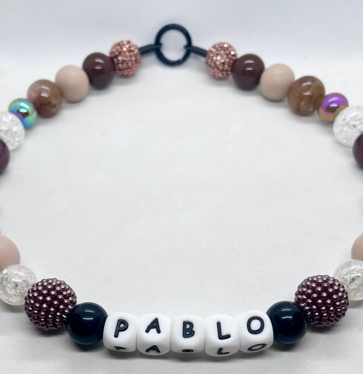 'Autumn Vibes' Brown, Beige & Black Personalised Beaded Dog Collar