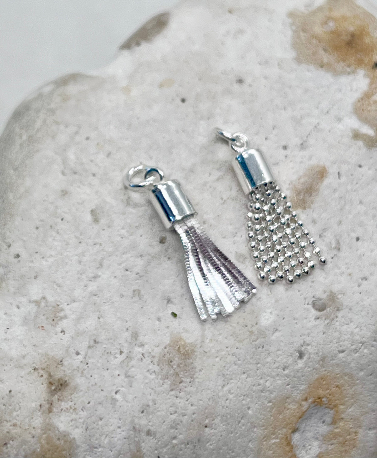 925 Sterling Silver 'Box Tassel' Box Chain Tassel Charm Jump-ring or Lobster Clasp