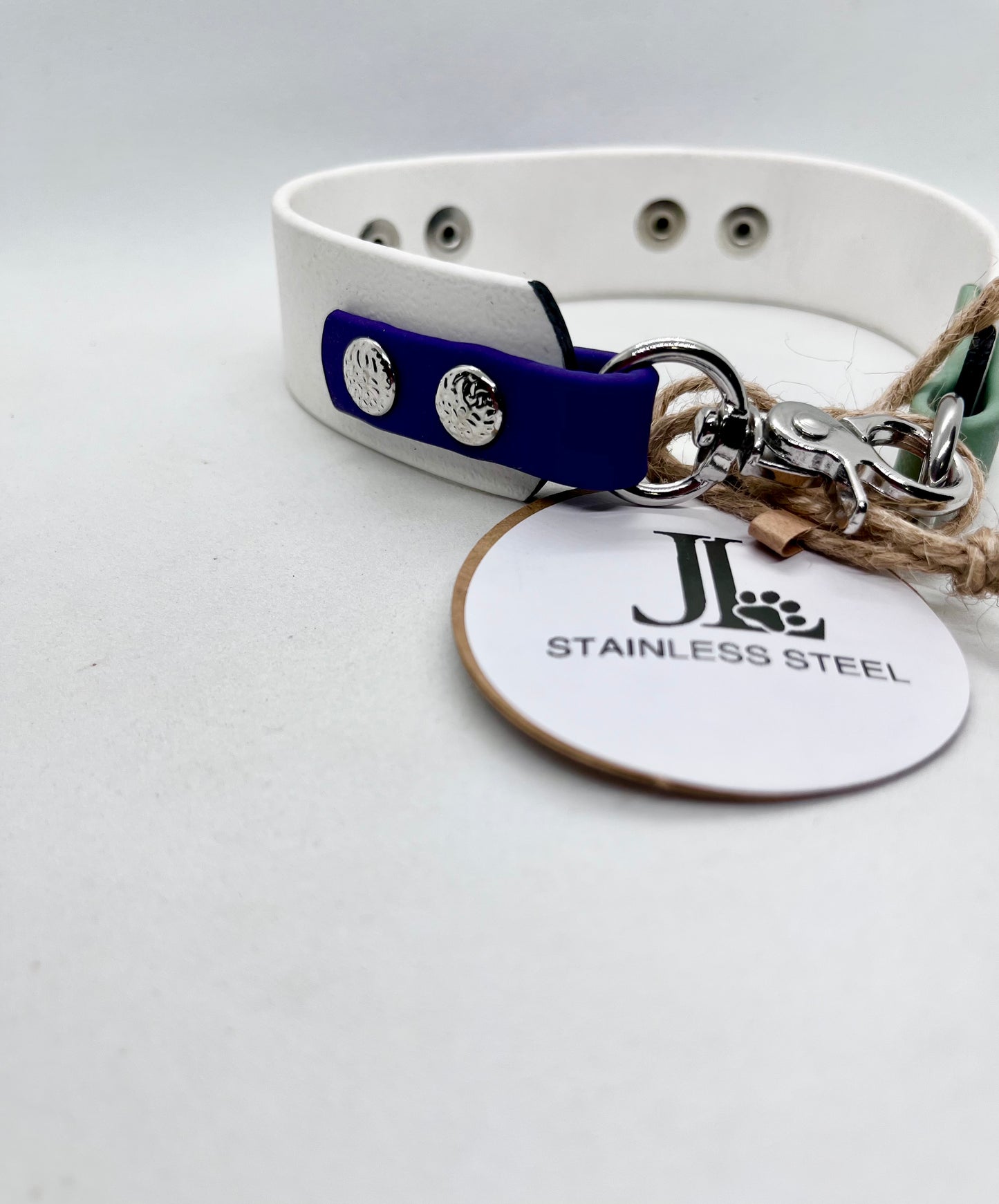 'How Fancy' White Purple & Green BioThane® Collar - Stainless Steel Hardware | 12 inch | Reduced to £18.60