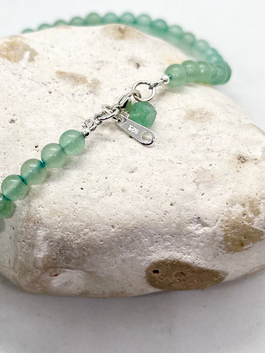 925 sterling silver 'Aventurine Breeze’ genuine round green aventurine bead anklet