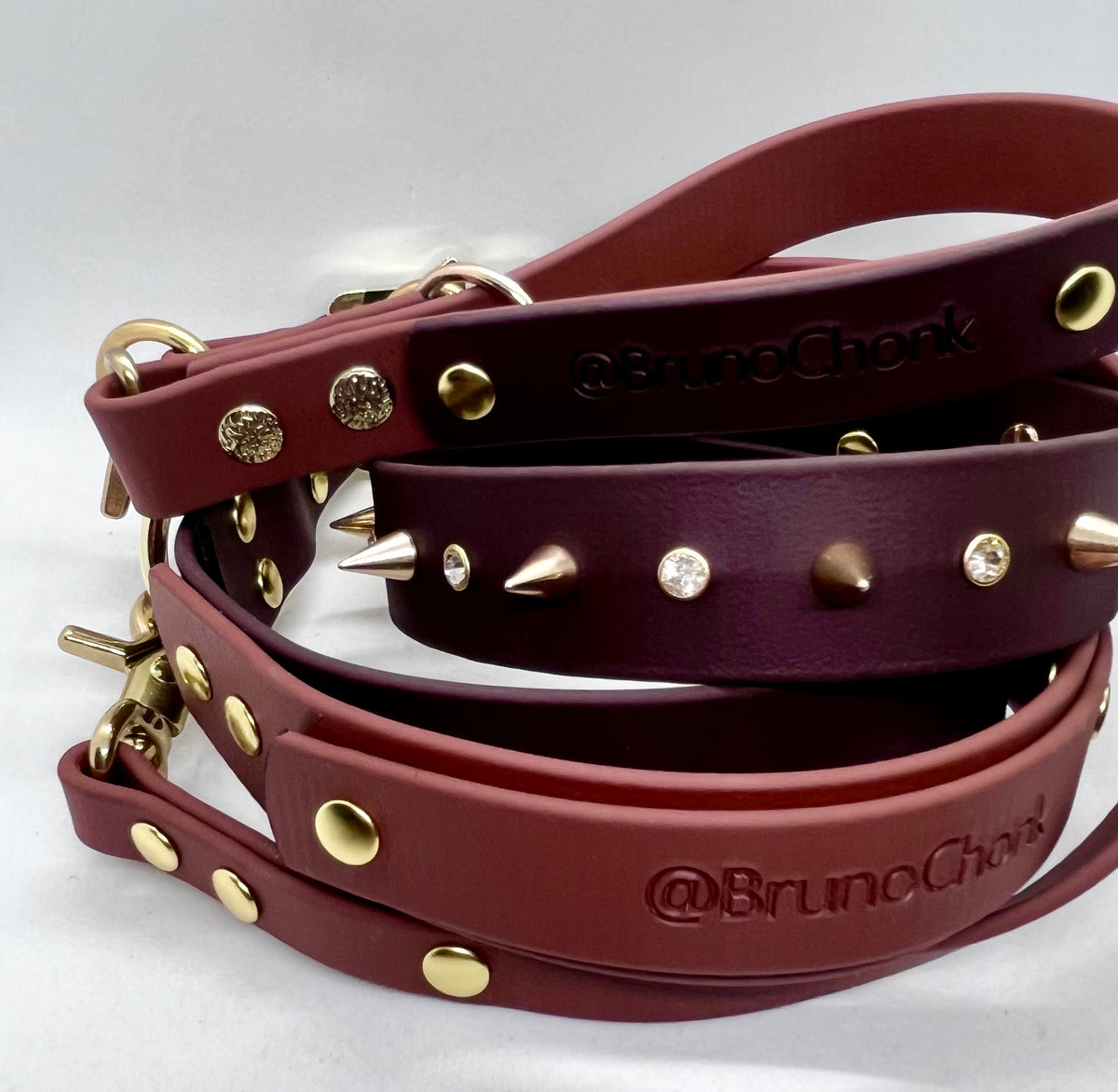 'Bruno Chonk' Personalised Embossed Detachable Clip On Lead Handle Solid Brass