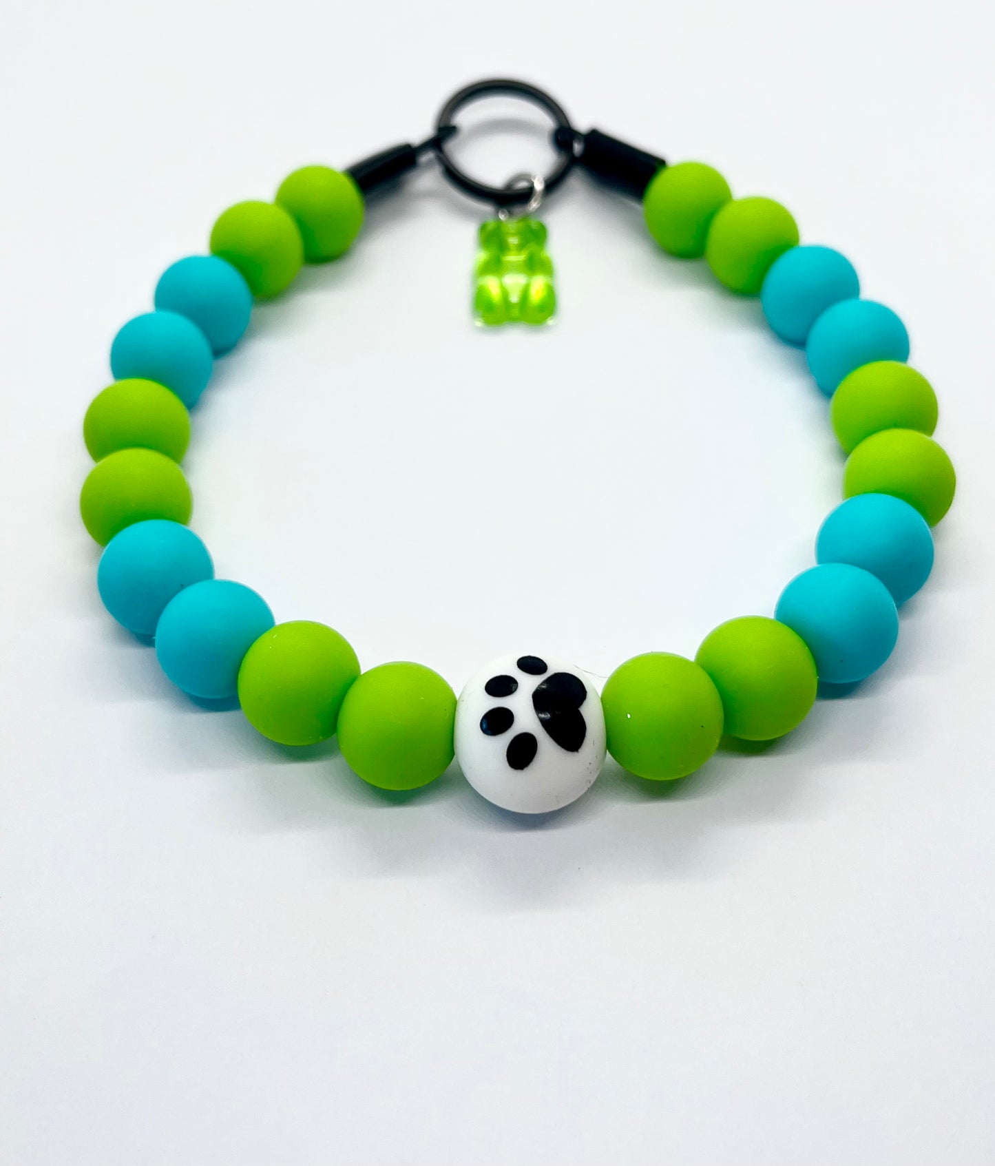 Tiny Menace Blue & Green Beaded Dog Collar - Paw Bead Necklace