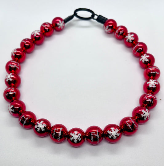 ‘Festive Frenzy’  red foil bauble & crystal Christmas beaded dog collar necklace