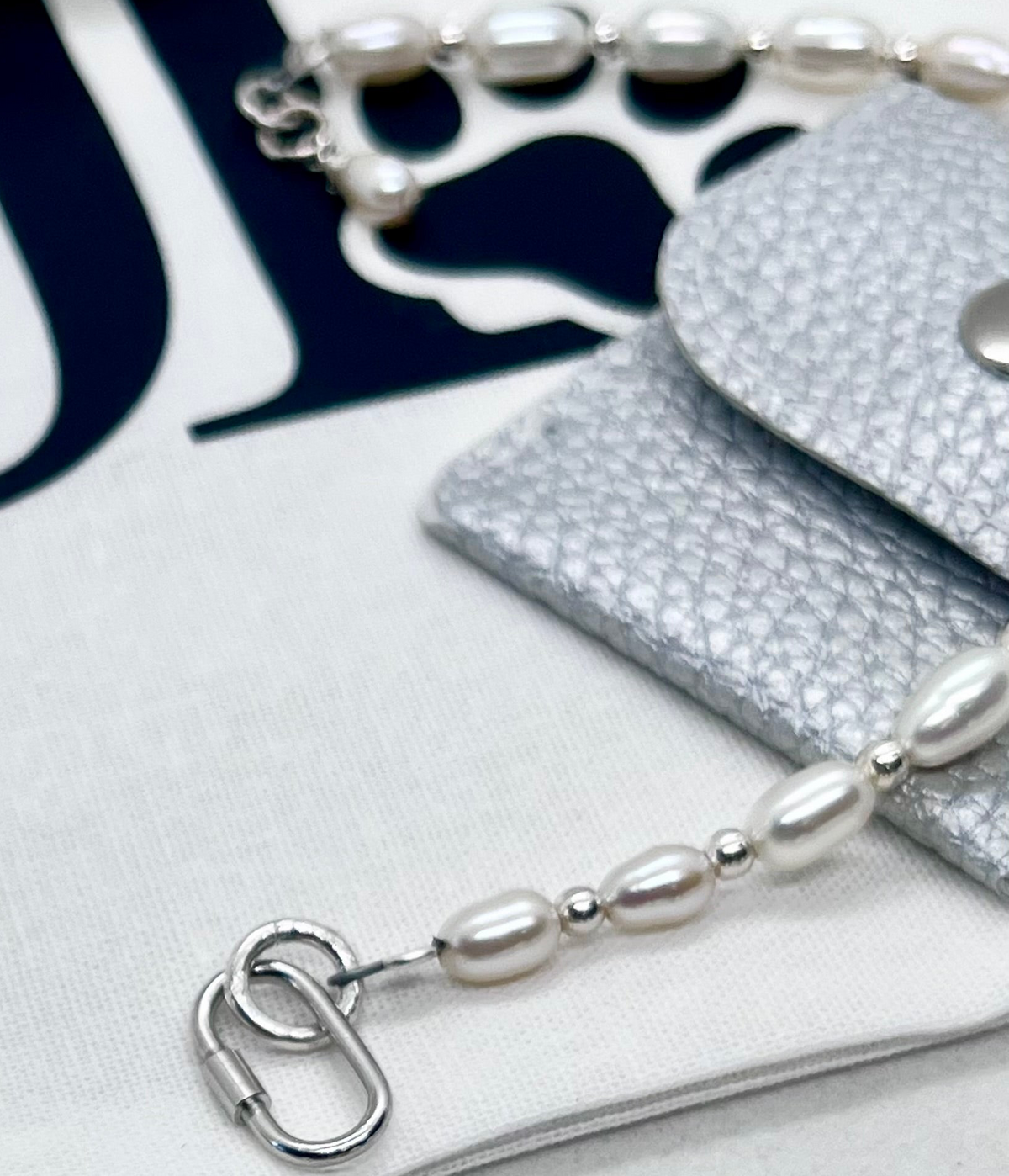 925 ‘Pearl Bond’ Freshwater Pearl & Bead Bracelet with Hallmarked Industrial Chic Carabiner Clasp