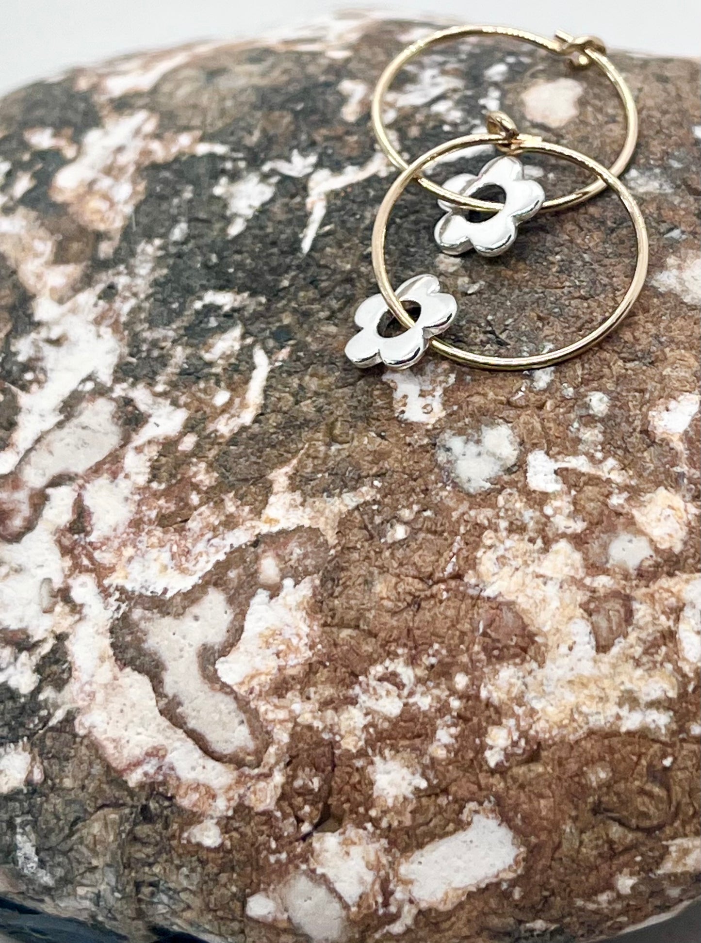 'Forever Flowers' Gold, Silver & Mixed Metal Hoop Earrings 15mm