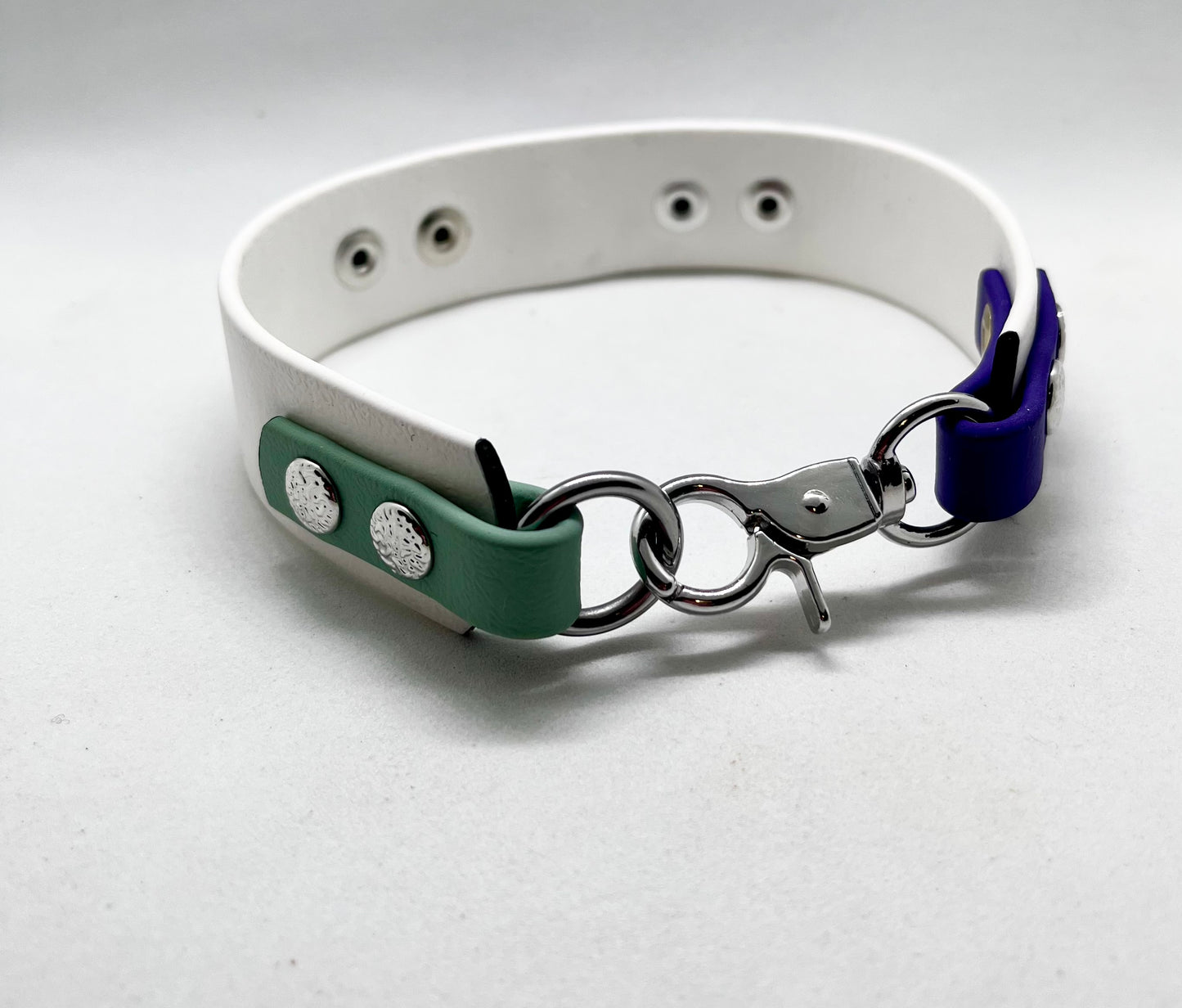 'How Fancy’  White Purple &  Green BioThane® Collar - Stainless Steel Hardware