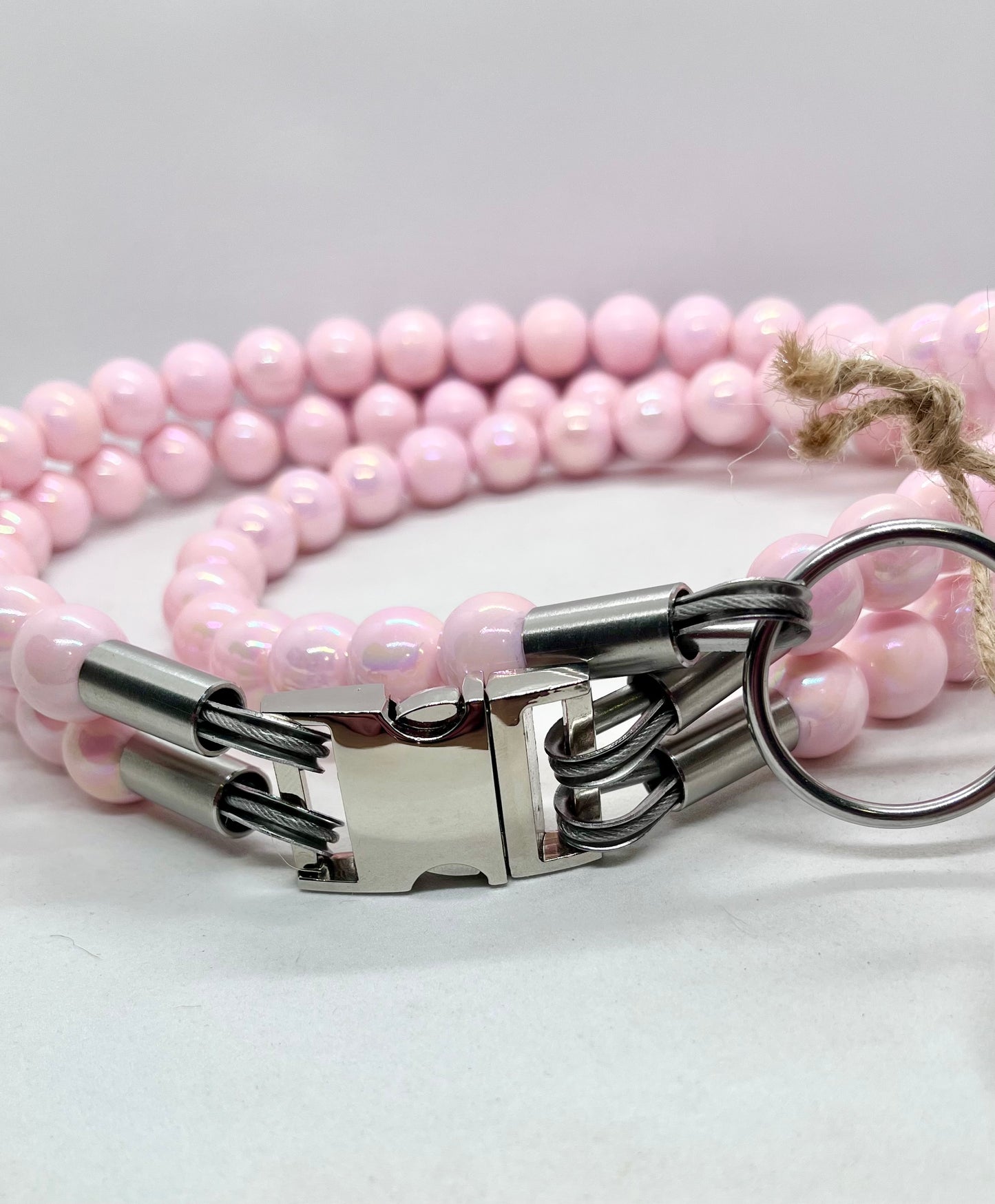 Extra AF Pink Beaded Stainless Steel Dog Collar Luxury Collection 25mm