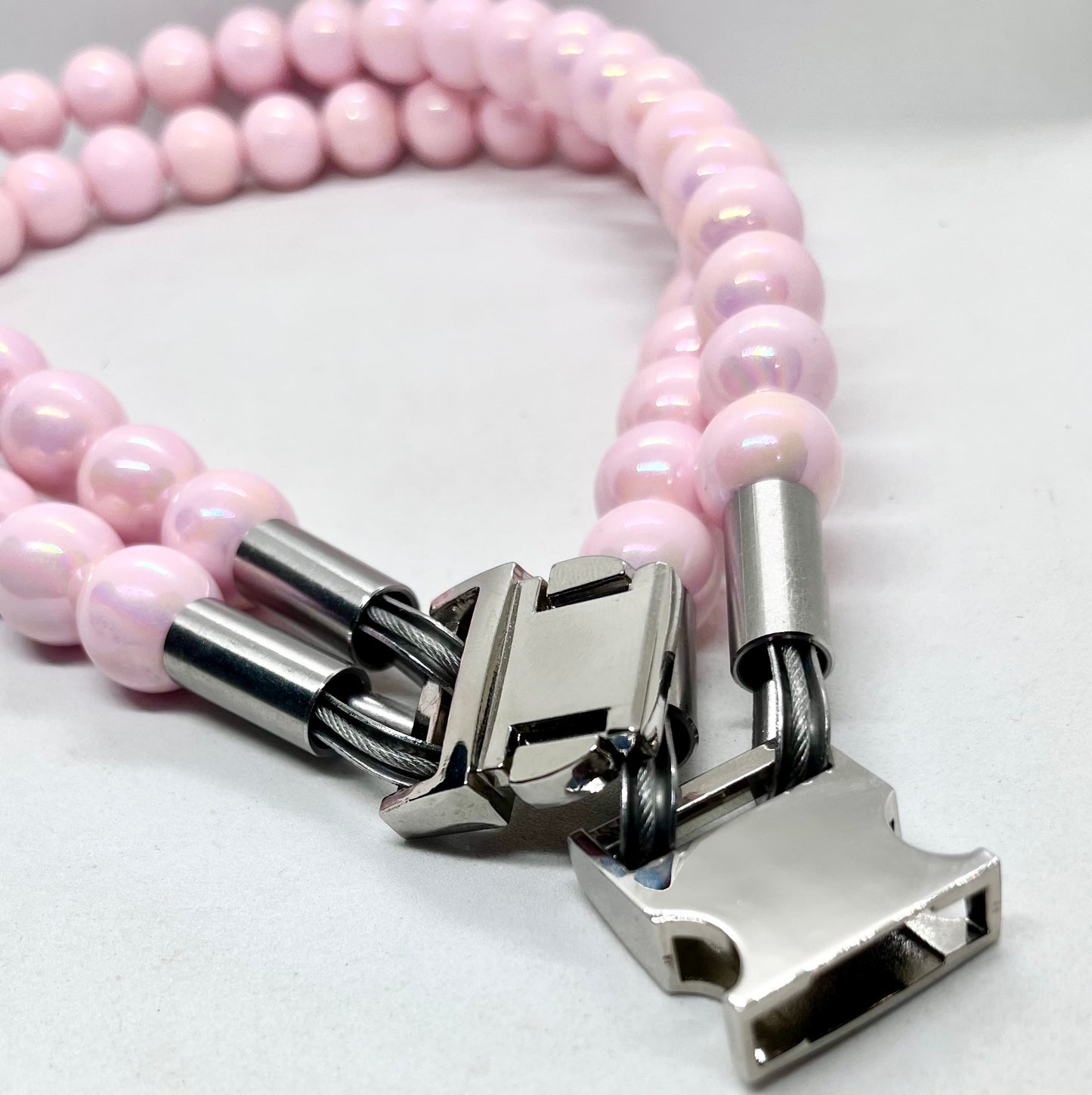 Extra AF Pink Beaded Stainless Steel Dog Collar Luxury Collection 25mm