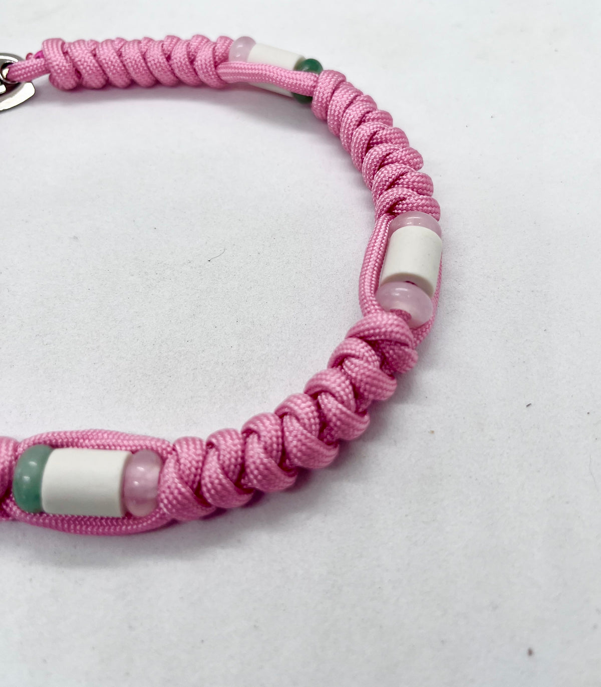 Luxury Pink Crystal Rose Quartz & Aventurine Paracord EM Ceramic Pet Collar - Flea & Tick Prevention