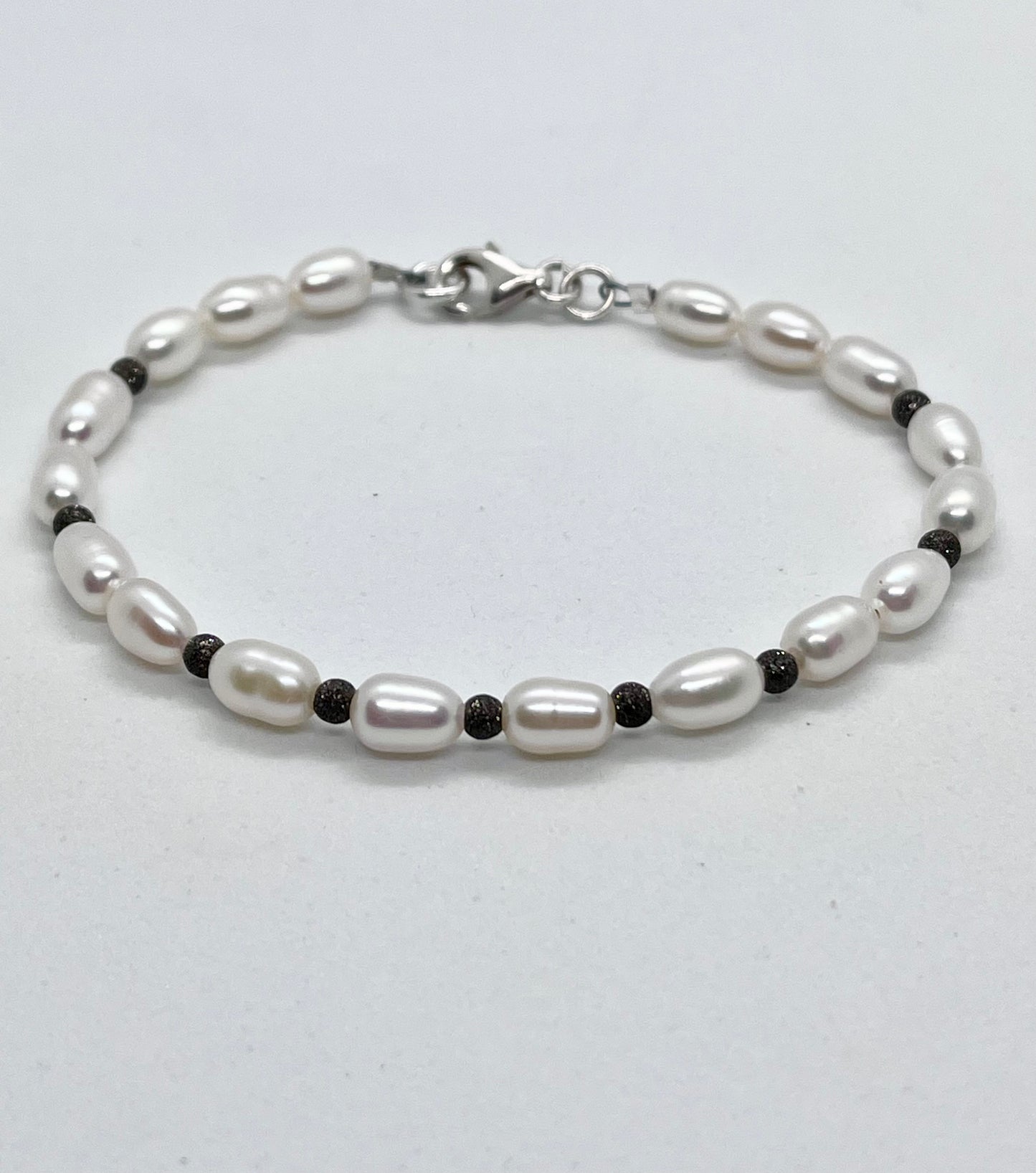 925 sterling silver 'Laser-cut Pearl’ unisex mens silver ball bead charm bracelet genuine freshwater pearls
