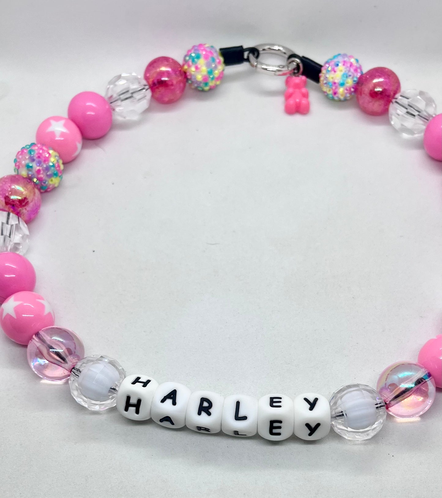'Disco Fever' Pink Star & Disco Ball Pearl Beaded Dog Collar