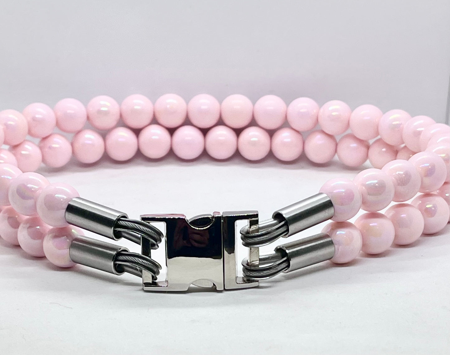 Extra AF Pink Beaded Stainless Steel Dog Collar Luxury Collection 25mm