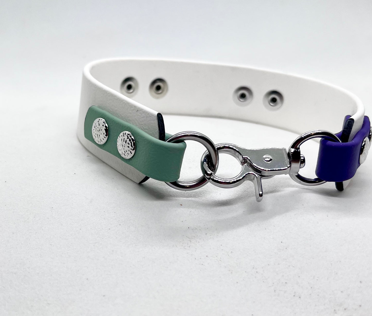 'How Fancy’  White Purple &  Green BioThane® Collar - Stainless Steel Hardware