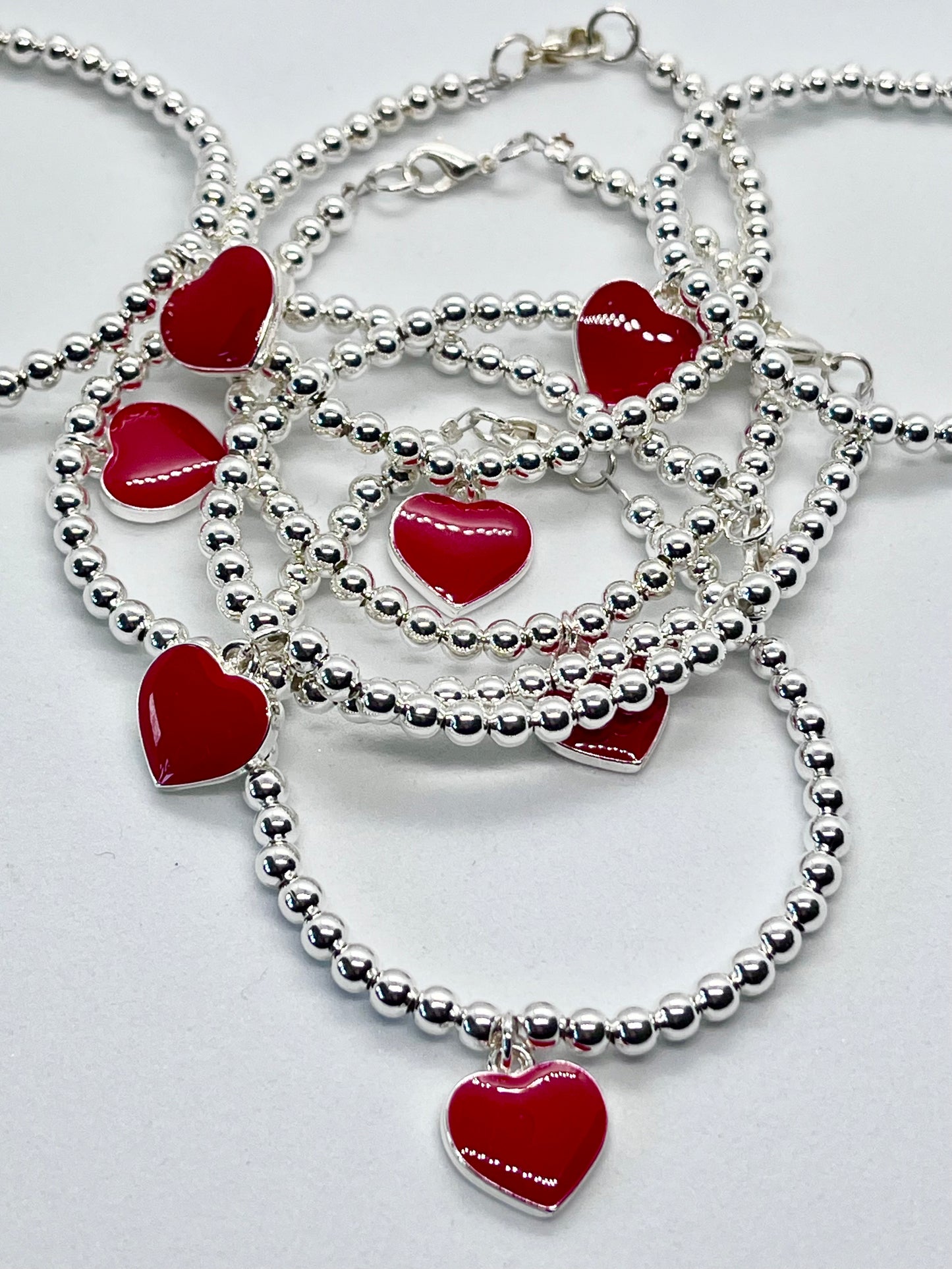 SALE… 925 sterling silver plated enamel red heart bracelet