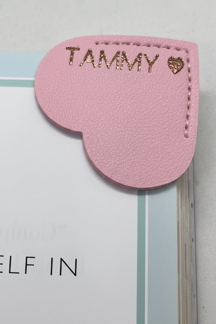 Personalised Vegan Leather Heart Bookmark Rose Gold Foil