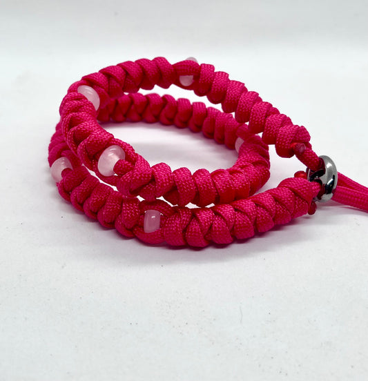Luxury Rose Quartz Beaded Paracord Dog Collar - Crystal Healing Pet Collar