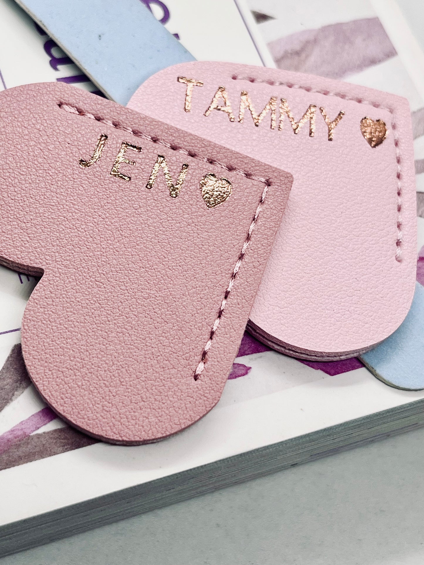 Personalised Vegan Leather Heart Bookmark Rose Gold Foil