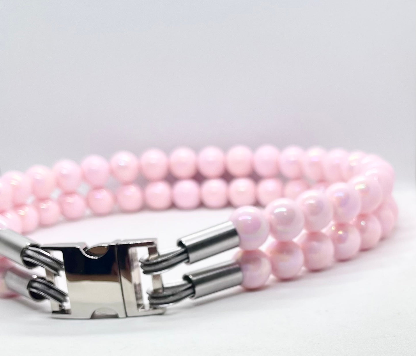 Extra AF Pink Beaded Stainless Steel Dog Collar Luxury Collection 25mm