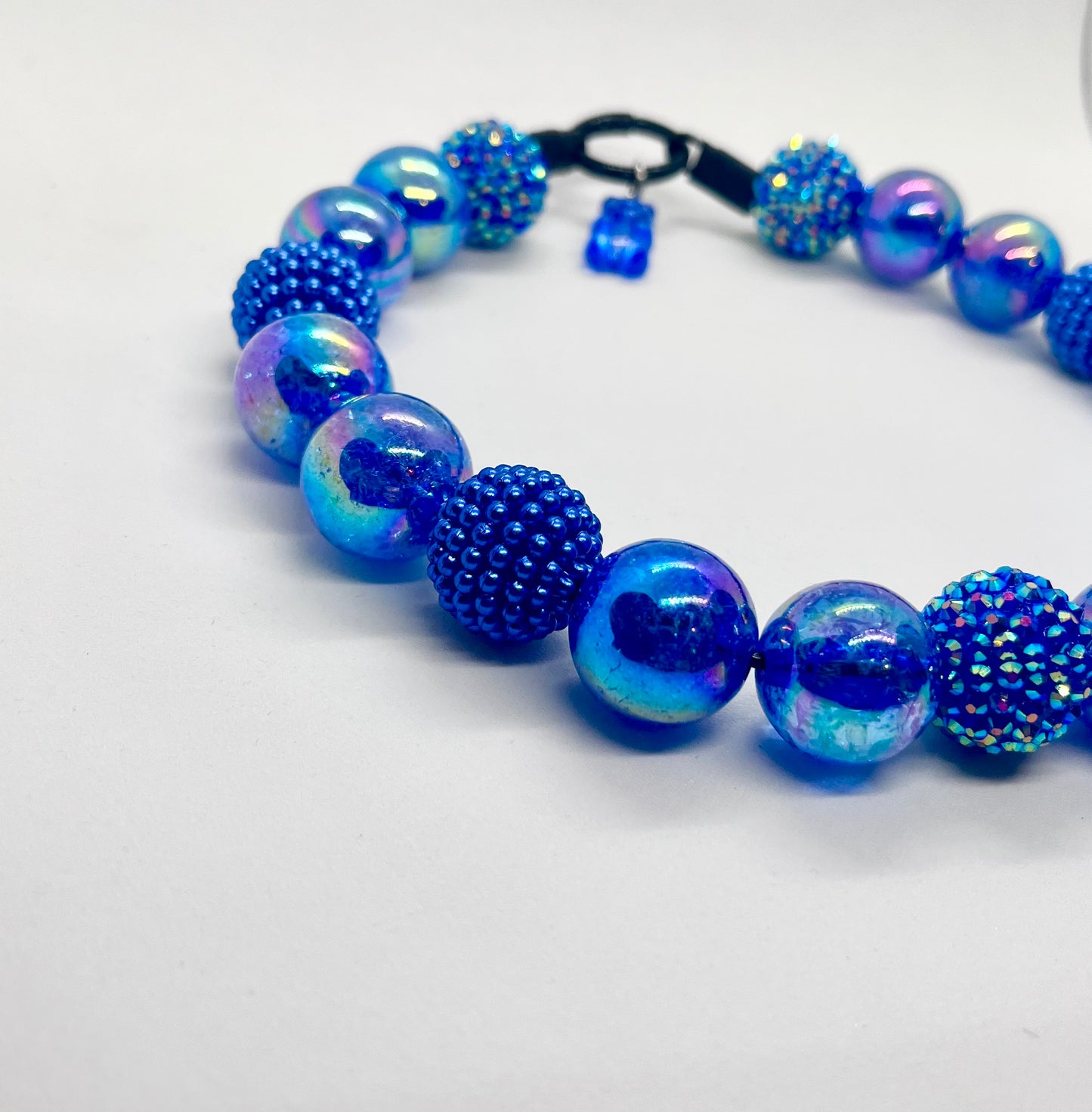 'Watch Me' Blue Beaded Dog Collar - Super Sparkly Pet Necklace
