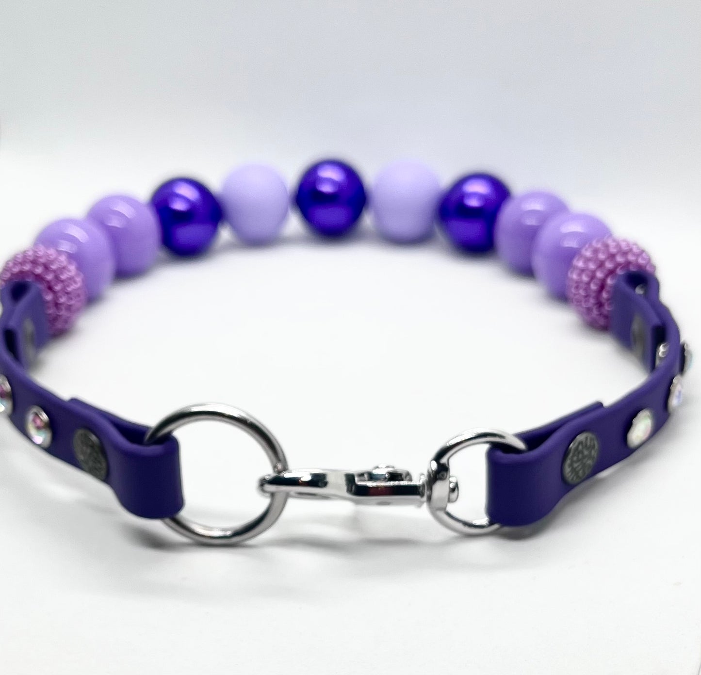 'Dual Force' Purple Bead & BioThane® Collar with Diamanté Studs