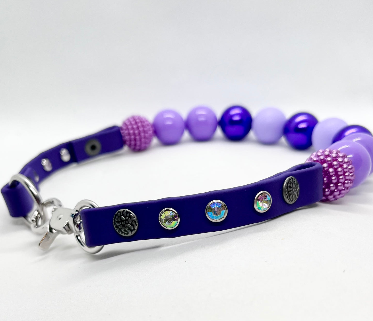 'Dual Force' Purple Bead & BioThane® Collar with Diamanté Studs
