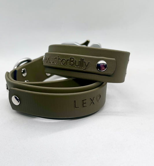 'No Nonsense' Tactical BioThane® Dog Collar in Army Green 25mm Safety Lock Steel Buckle
