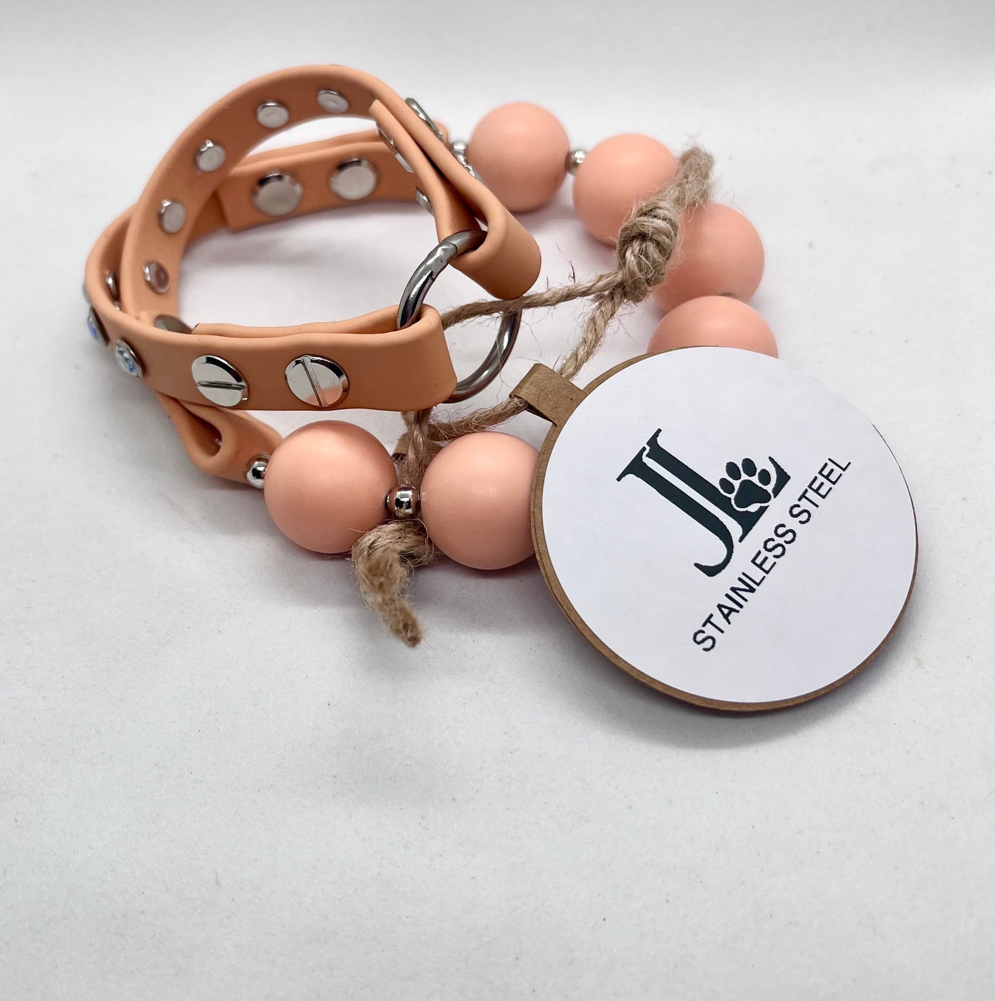 'Peachy Luxe' Peach Bead & BioThane® Collar with Iridescent Diamanté Stud Dog Necklace | 19 inch | Reduced to £16.20