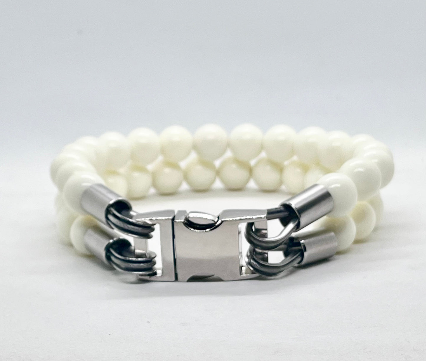 'Glow Up' Double White Beaded Stainless Steel Dog Collar20mm
