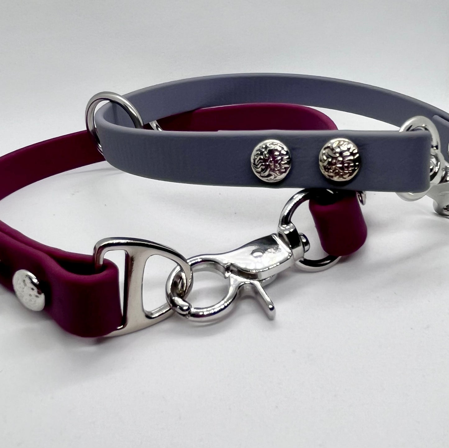 ‘Just Saying’ plain BioThane® 13mm clip collar, textured steel studs stainless steel hardware