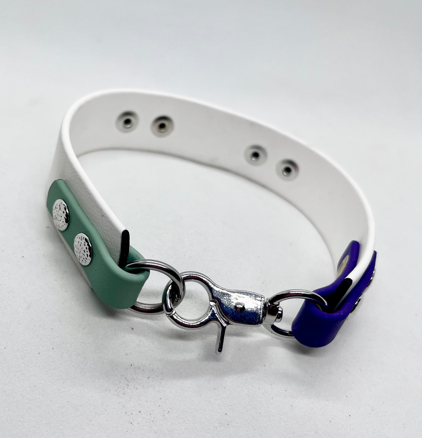 'How Fancy’  White Purple &  Green BioThane® Collar - Stainless Steel Hardware