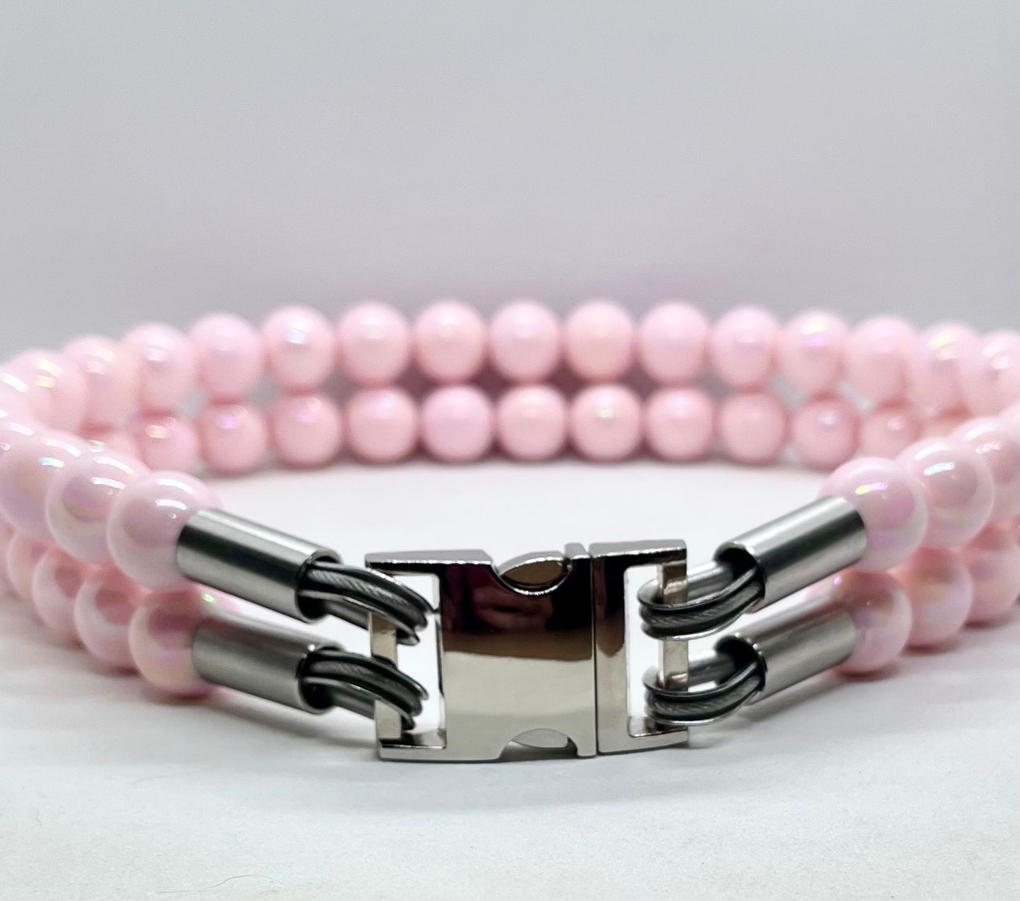 Extra AF Pink Beaded Stainless Steel Dog Collar Luxury Collection 25mm