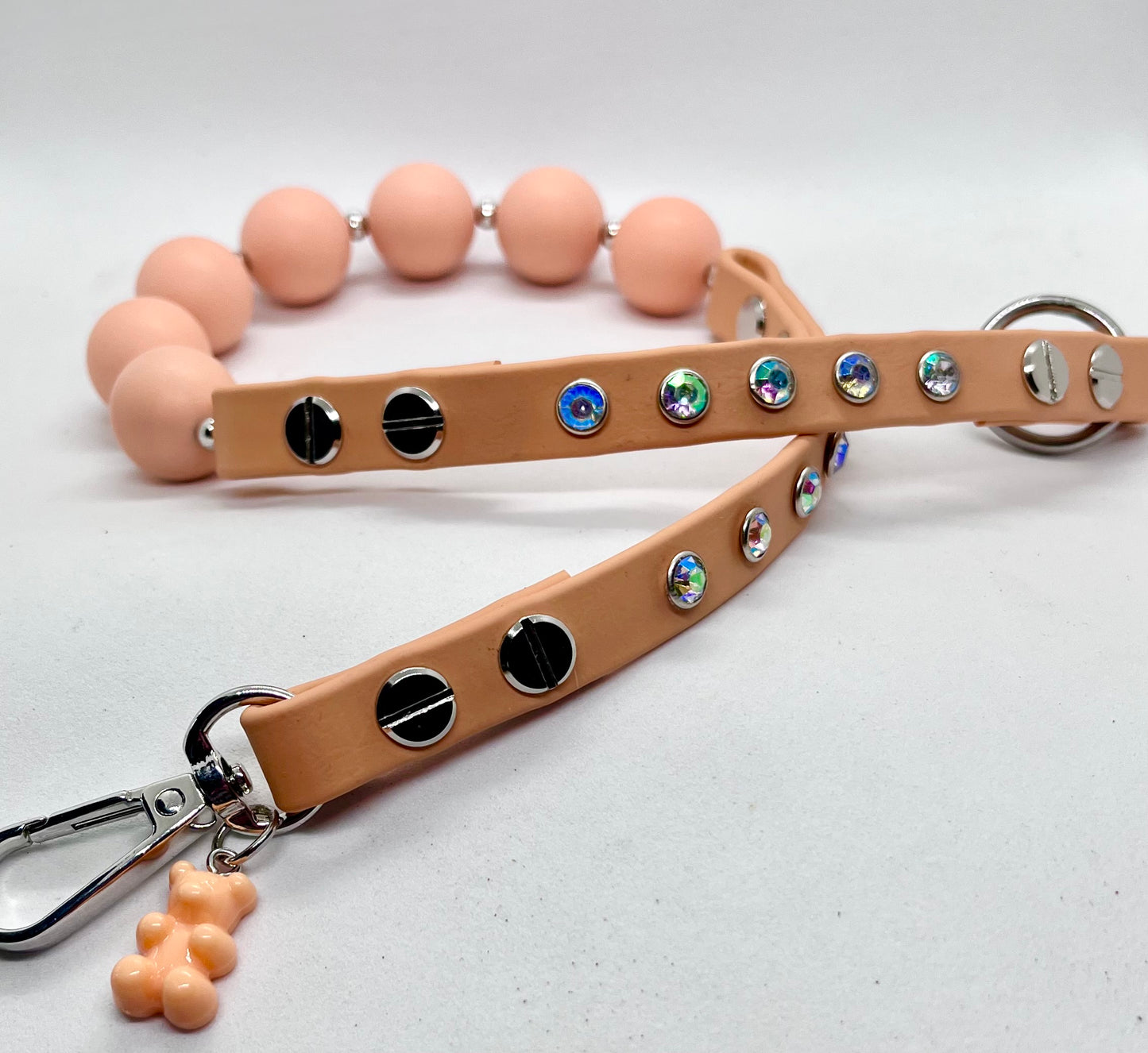 'Peachy Luxe' Peach Bead & BioThane® Collar with Iridescent Diamé Studs | Dog Necklace | JOOLS LONDON