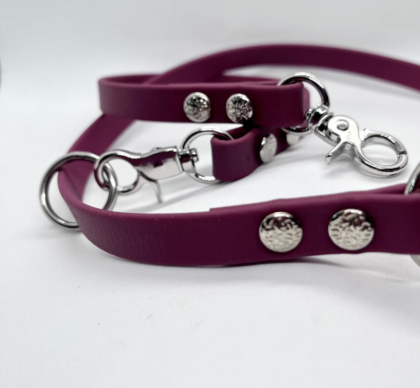 ‘Just Saying’ plain BioThane® 13mm clip collar, textured steel studs stainless steel hardware