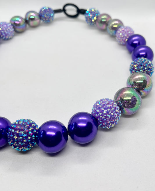 ‘Sparkle Power’ purple ombré sparkle iridescent beaded bead dog collar pet necklace