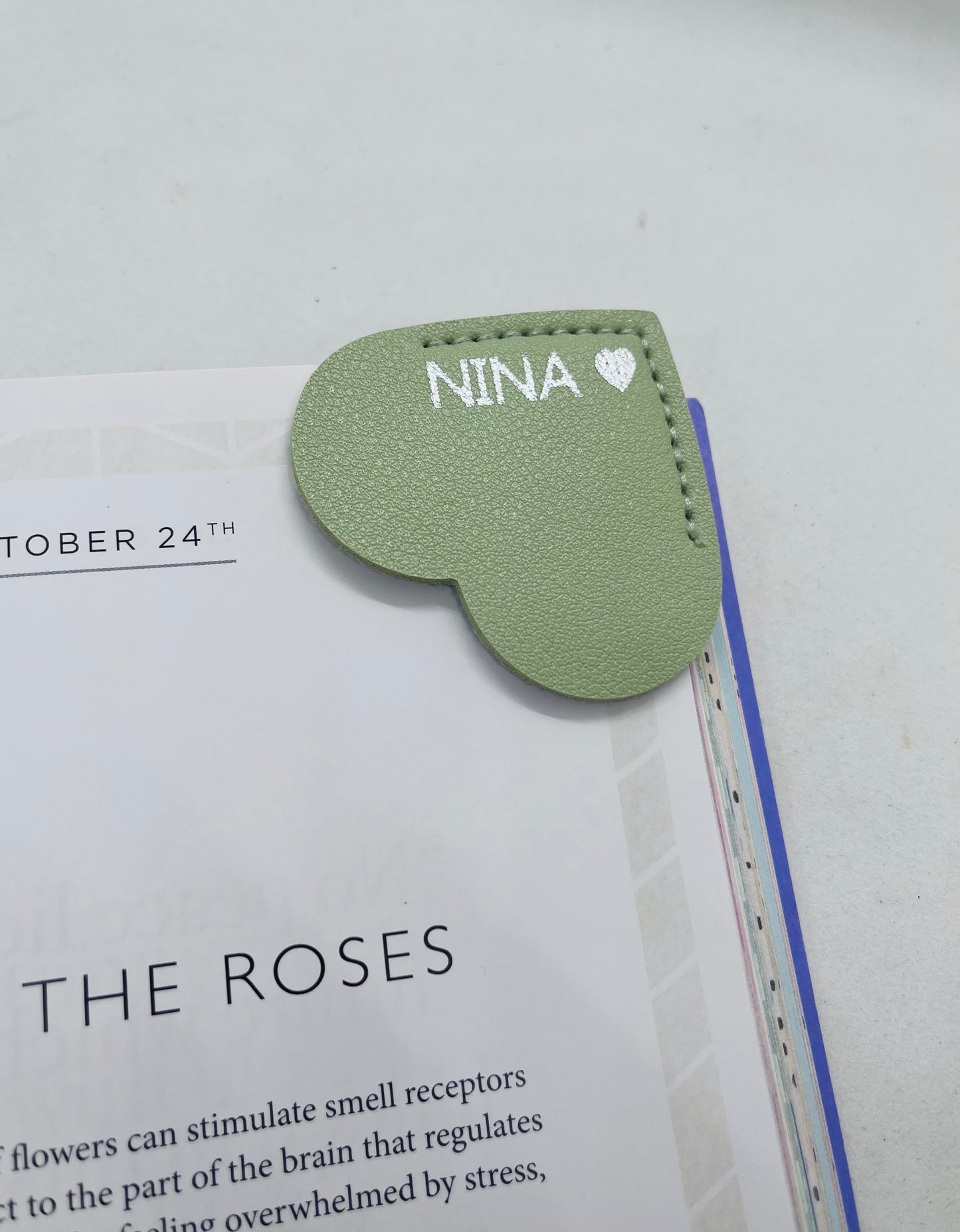 Personalised Vegan Leather Heart Bookmark Silver Foil