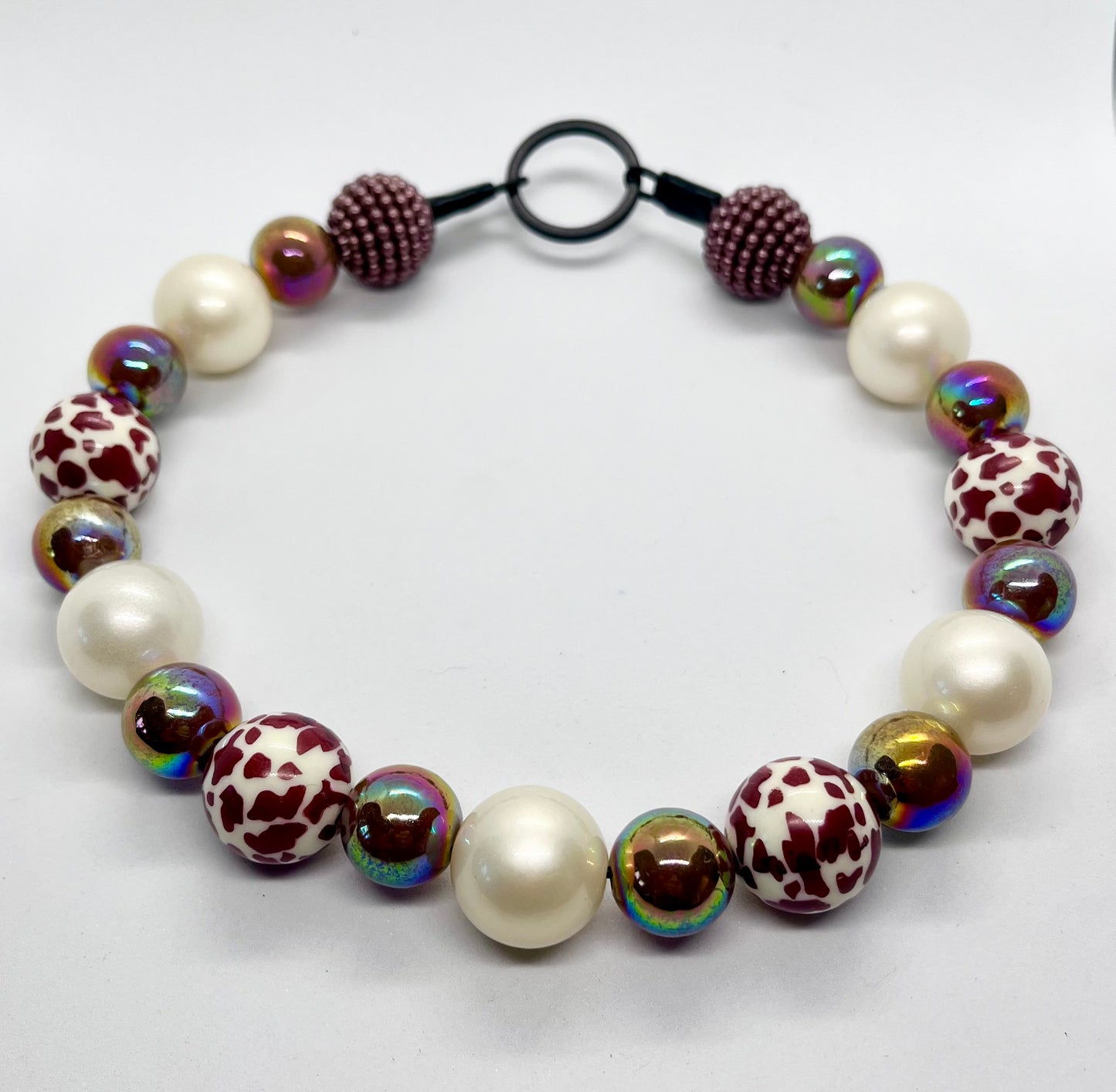 ‘Oh You’ brown animal print & pearl beaded dog collar necklace