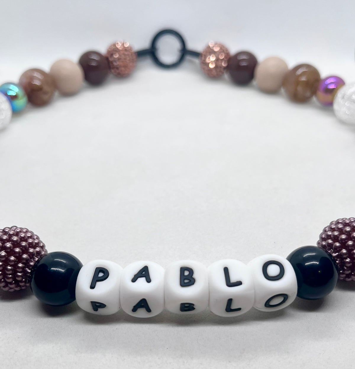 'Autumn Vibes' Brown, Beige & Black Personalised Beaded Dog Collar