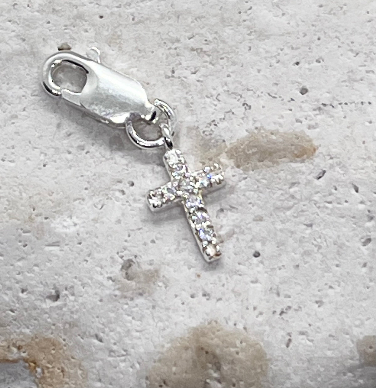 925 Sterling Silver Chain ‘Diamanté Cross’ Charm Jump Ring or Lobster Clasp
